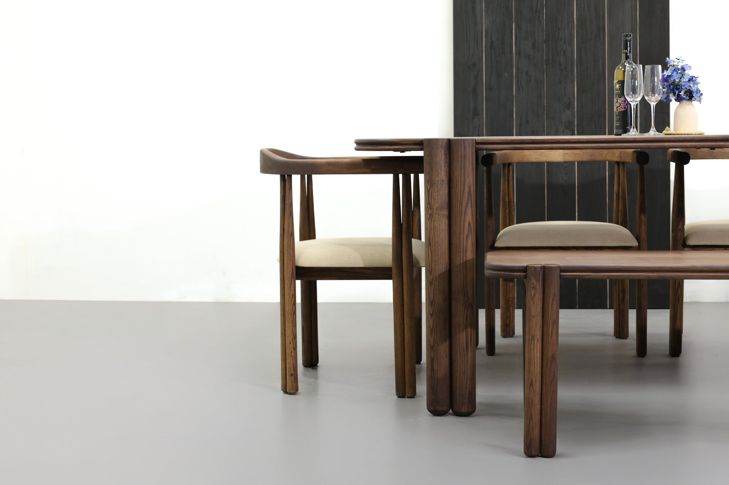 Duet Legs Dining Table - Ice Brown Stained White Ash