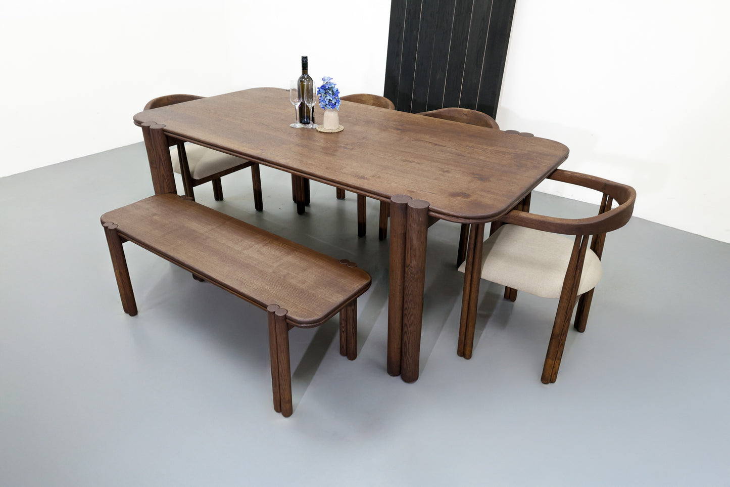 Duet Legs Dining Table - Ice Brown Stained White Ash