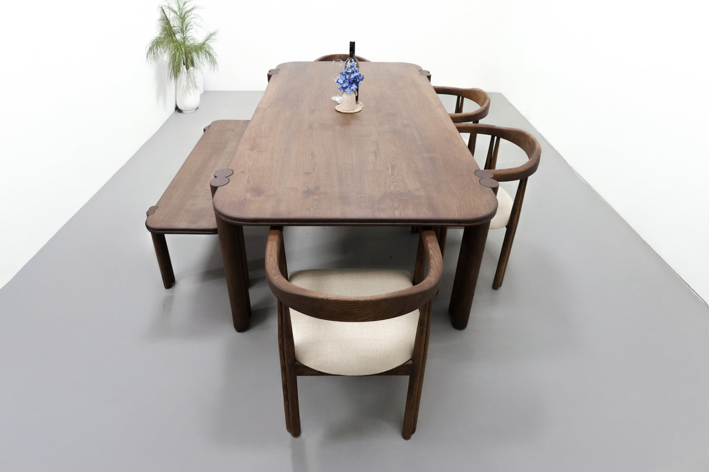 Duet Legs Dining Table - Ice Brown Stained White Ash