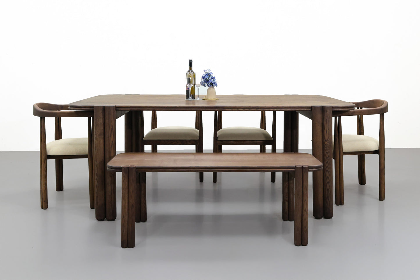 Duet Legs Dining Table - Ice Brown Stained White Ash